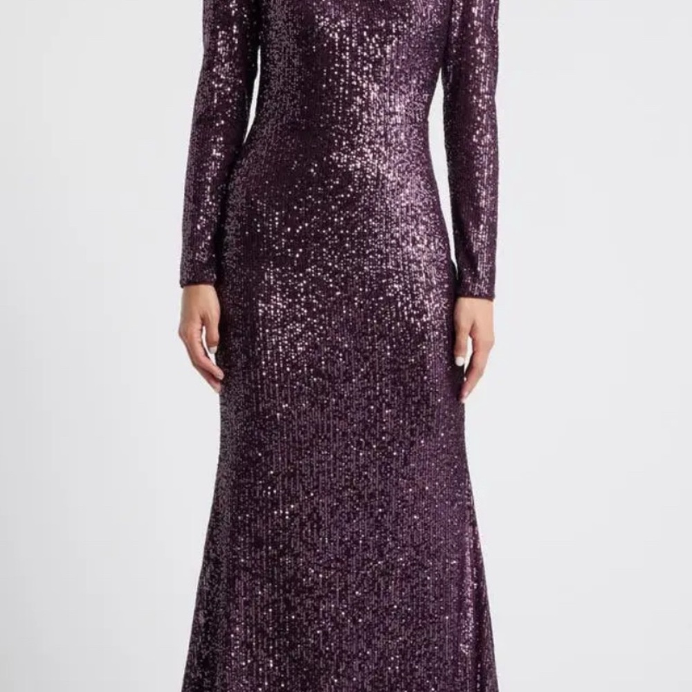 ELIZA J Bateau Neck Long Sleeve Sequin Mermaid Gown - Picture 5 of 8